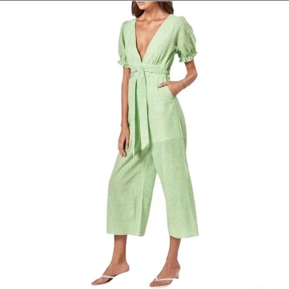 NWT Charlie Holiday Rowan Anthropologie Gingham Jumpsuit Green - Picture 4 of 7